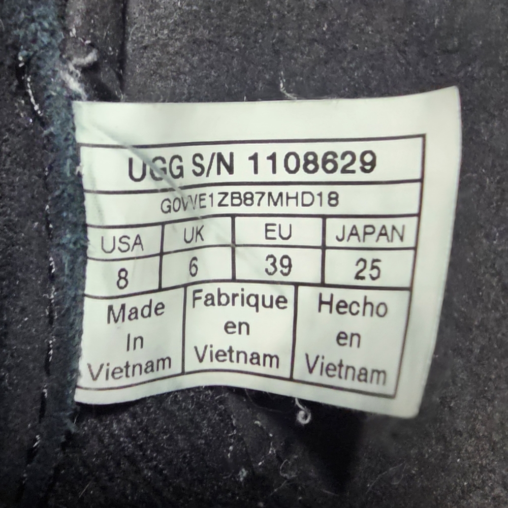 UGG Kriston Leather Suede Waterproof Bootie BLACK WEDGE Sz 8 Fur Wool Insole - Picture 9 of 9